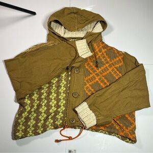 Free People Women’s Large Cotton Boho Knit Hooded Jacket Sweater Oversized Coat